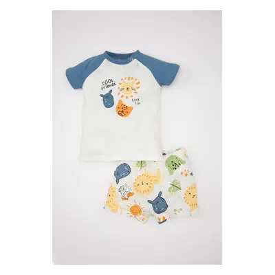 DEFACTO Baby Boy Safari Printed Combed Cotton Short Sleeve T-Shirt Shorts 2-Piece Set