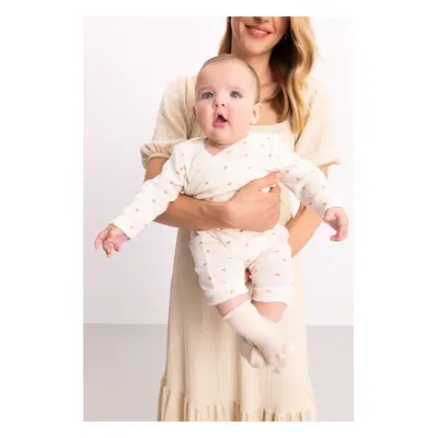 DEFACTO Baby Girl Newborn White Heart Patterned Long Sleeve Jumpsuit