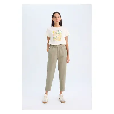 DEFACTO Paperbag Waist Standard Leg Gabardine Trousers with Paperbag Pocket