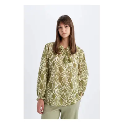 DEFACTO Relax Fit Patterned Voile Long Sleeve Blouse Tunic