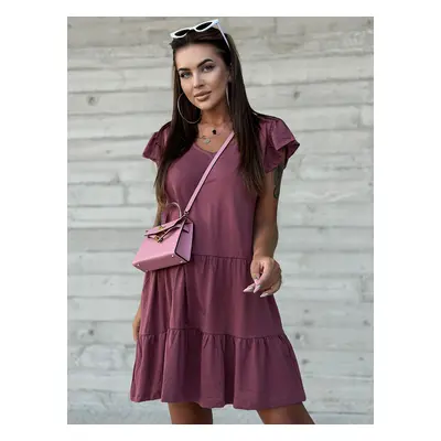 Plum dress with short sleeves and frills by MAYFLIES