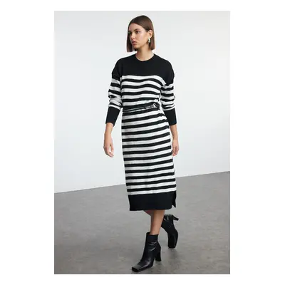 Trendyol Black Striped Maxi Knit Soft Texture Dress