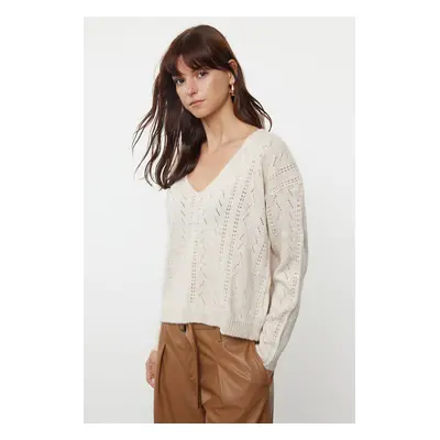 Trendyol Beige Soft Textured Openwork/Hole Knitwear Sweater