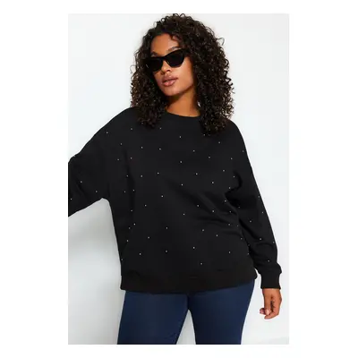 Trendyol Curve Black Thick Staple Detailed Knitted Sweatshirt