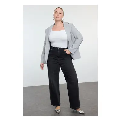 Trendyol Curve Anthracite High Waist Pockets Stoned Wide Leg Plus Size Jeans