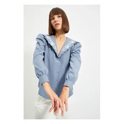 Trendyol Blue Collar Embroidery Detailed Woven Blouse