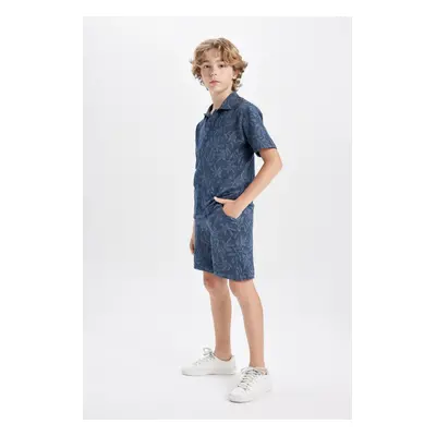 DEFACTO Boy's Patterned Short Sleeve Shirt and Shorts 2-Piece Set