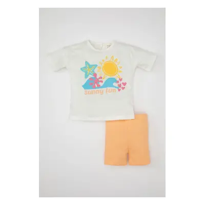 DEFACTO Baby Girl Printed Short Sleeve T-Shirt Shorts Piece Set