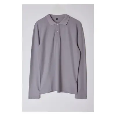 Trendyol Gray Slim/Narrow Cut Long Sleeve Basic Polo Neck T-shirt