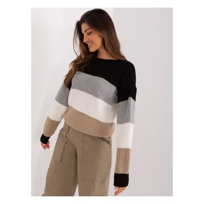 Black and ecru women's oversize striped sweater