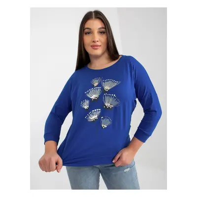 Women's dark blue blouse plus size with print