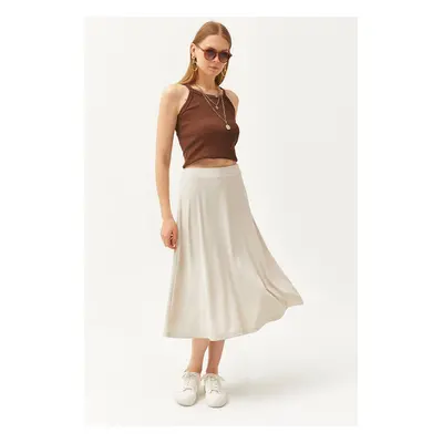 Olalook Women's Stone Waist Elastic Flowy Twill Skirt