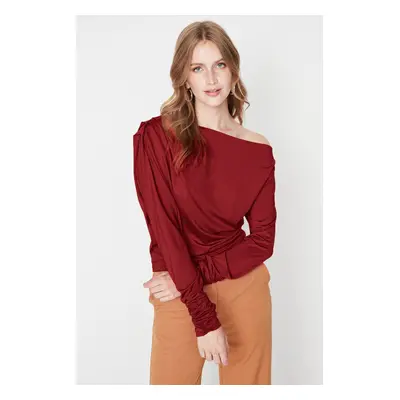 Trendyol Red Asymmetrical Collar Flowy Stretchy Knitted Blouse