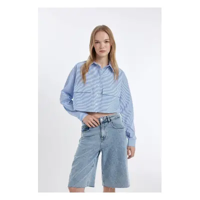 DEFACTO Cool Oversize Fit Striped Poplin Long Sleeve Shirt