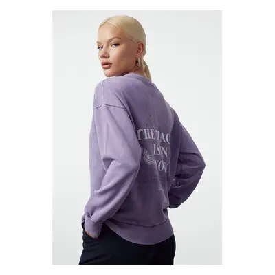 Trendyol Lilac Front and Back Printed Washed/Faded Effect Oversize/Wide Pattern Knitted Sweatshi