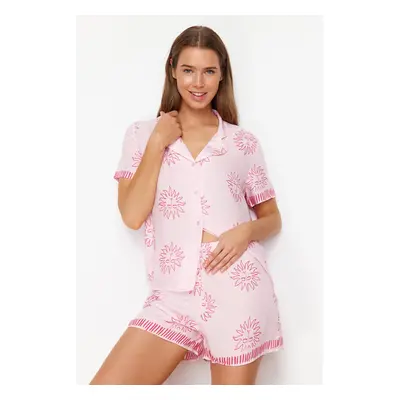 Trendyol Pink Galaxy Patterned Viscose Woven Pajamas Set