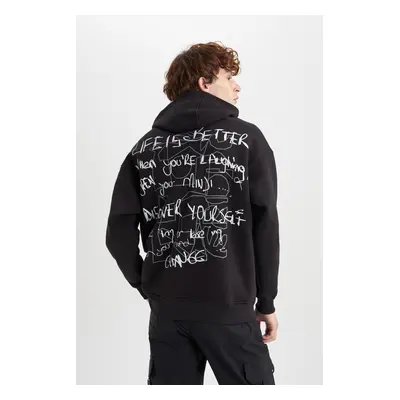 DEFACTO Oversize Fit Back Printed Hooded Sweatshirt