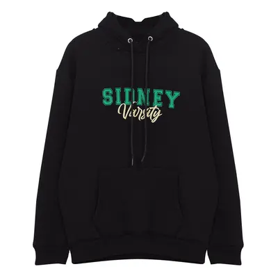 Trendyol Black Oversize/Wide Cut Text Printed Hooded Sweatshirt