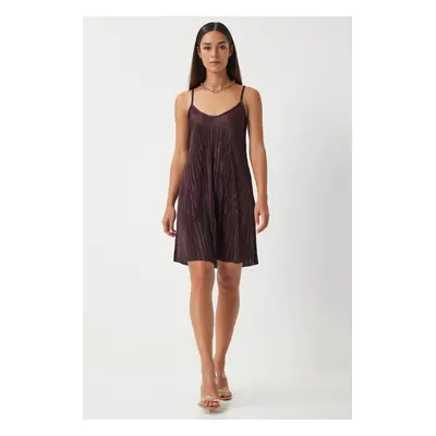 Happiness İstanbul Women's Plum Strap Pleated Summer Mini Knitted Dress