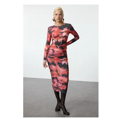 Trendyol Limited Edition Multicolored Floral Fitted Knitted Elegant Evening Dress