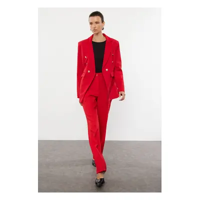 Trendyol Red Button Detailed Lined Fitted Waist Patterned Woven Blazer Jacket