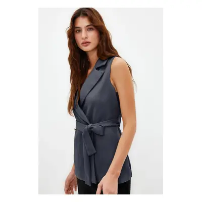 Trendyol Gray Regular Belted Woven Vest