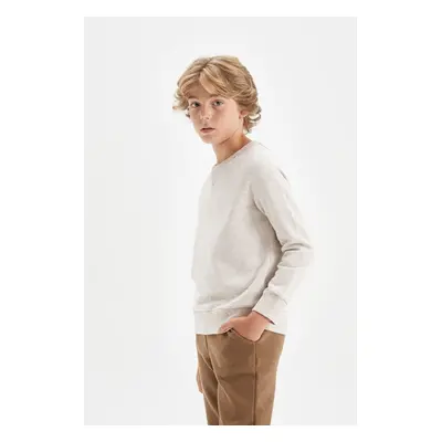 DEFACTO Boy Beige Crew Neck Basic Plain School Sweatshirt