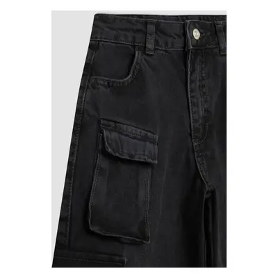 DEFACTO Girls' Wide Leg Cargo Wide Leg Jeans