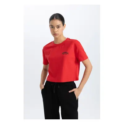 DeFactoFit Crop Crew Neck Printed Athlete Short Sleeve T-Shirt