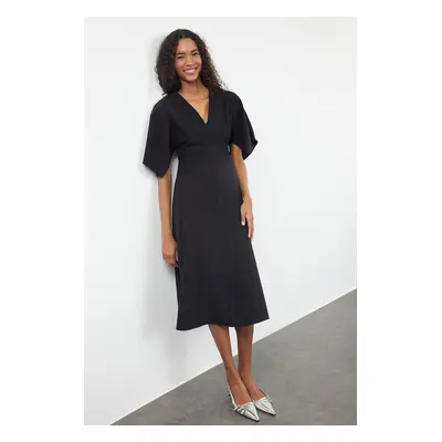 Trendyol Black Angel Sleeve Detailed A-Line Skirt Flounce Midi Woven Dress