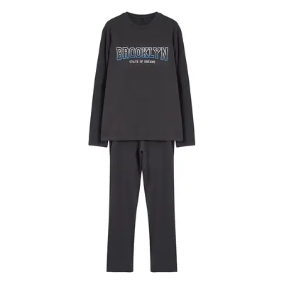 Trendyol Men's Anthracite Regular Fit Printed Knitted 100% Cotton Pajama Set