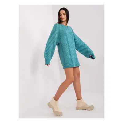 Turquoise knitted dress with cables