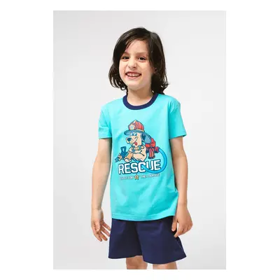 Boys' pyjamas Remek, short sleeves, short legs - turquoise/navy blue