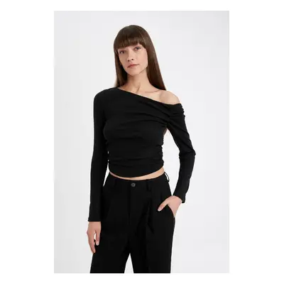 DEFACTO Slim Fit One Shoulder Rib Long Sleeve T-Shirt