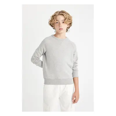 DEFACTO Boy Gray Crew Neck Cotton Basic Plain School Sweatshirt