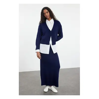 Trendyol Navy Blue Knitwear Cardigan Skirt Top and Bottom Set