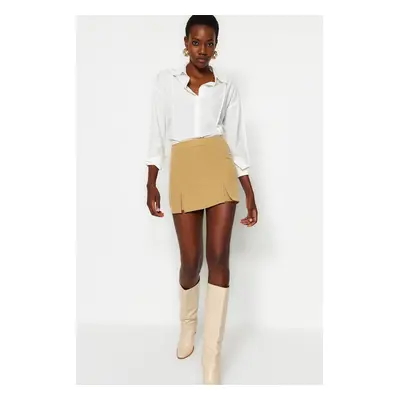 Trendyol Brown Double Slit Super Mini Woven Shorts Skirt