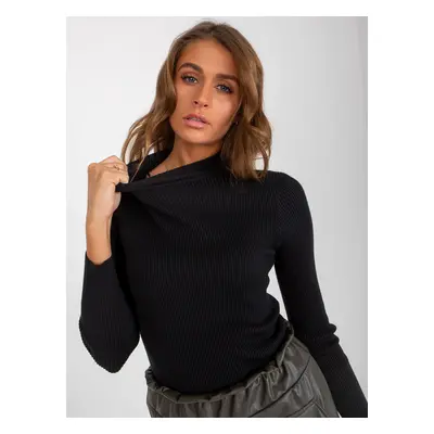 Lady's black ribbed sweater with turtleneck