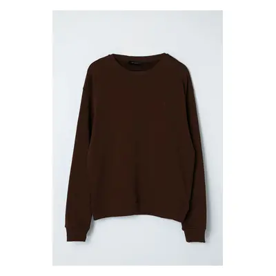 Trendyol Dark Brown Premium Oversize/Wide Cut Text Embroidered Sweatshirt