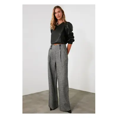 Trendyol Gray Button Detailed Wide Leg Woven Trousers