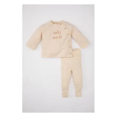 DEFACTO Baby Girl Button Detailed Printed Sweatshirt Tights Piece Set