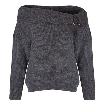 Trendyol Anthracite Soft Texture Carmen Collar Knitwear Sweater