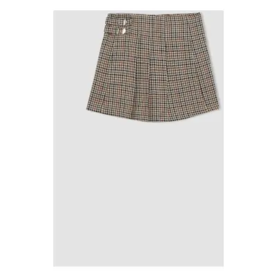 DEFACTO Girl Elastic Waist Plaid Pleated Twill Shorts Skirt