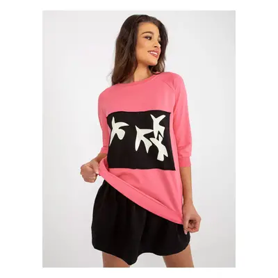 Coral sweatshirt set with flared skirt