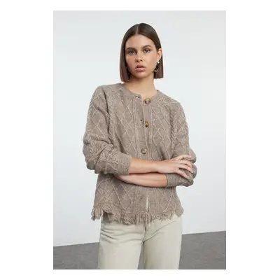 Trendyol Mink Soft Texture Tassel Knitted Cardigan