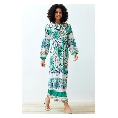 Trendyol Green Floral Border Pattern Woven Dress