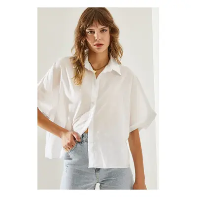 Bianco Lucci Women's Short Sleeve Casual Linen Shirt