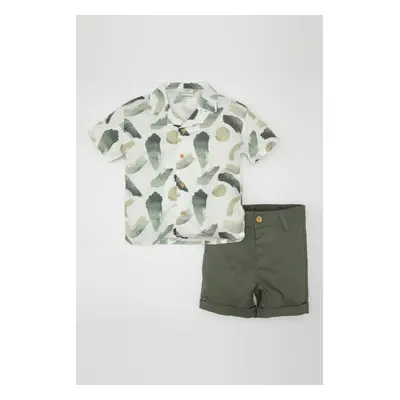 DEFACTO Baby Boy Patterned Poplin Short Sleeve Shirt Shorts 2-Piece Set