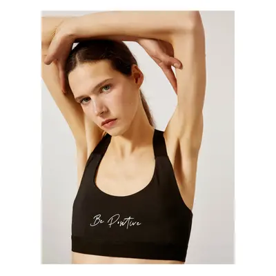 Koton Women's Black Slogan Sports Bra