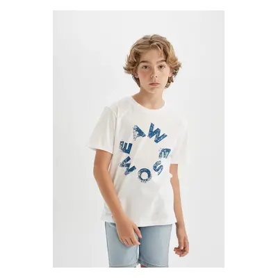 DEFACTO Boy's Crew Neck Printed Short Sleeve T-Shirt